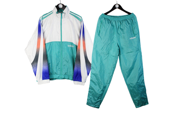 Vintage Adidas Tracksuit Women's XLarge green multicolor retro 90s track jacket and pants