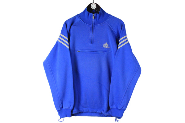 Vintage Adidas Sweatshirt Large size men's basic blue classic logo 1/4 zip jumper casual basic long sleeve rare retro sport outfit 90's 80's clothing authentic athletic wear