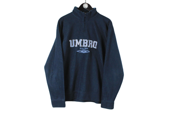 Vintage Umbro Fleece XLarge size 1/4 zip blue sweatshirt big logo basic sport wear authentic athletic clothing winter warm long sleeve 90's 80's style outdoor extreme ski
