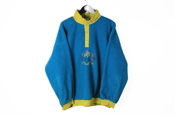 Vintage Fleece Snap Buttons XLarge blue yellow 90s winter ski sweater