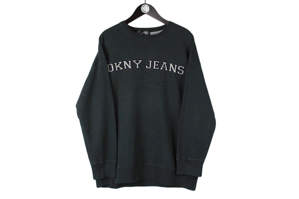 Vintage DKNY Sweatshirt XLarge size men's basic black big logo crewneck jumper casual basic long sleeve rare retro classic outfit 90's 80's clothing