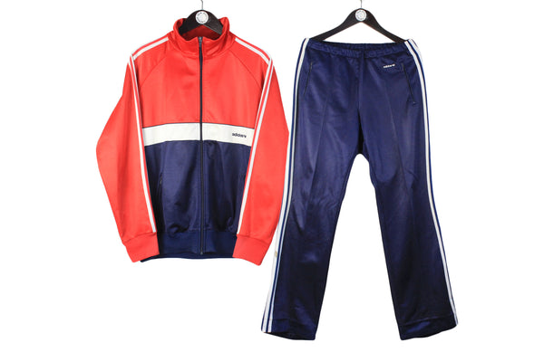 Vintage Adidas Tracksuit Large red blue 80's authentic retro style polyester sport suit track jacket and pants