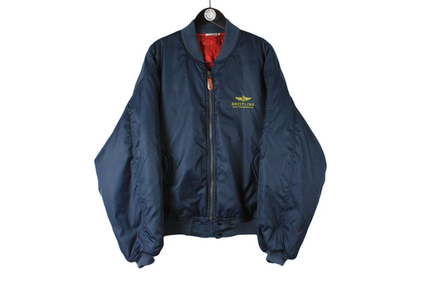 Vintage Breitling Jacket XLarge size men's oversize full zip navy blue bomber luxury watch brand retro rare clothing 90's 80's style street wear 