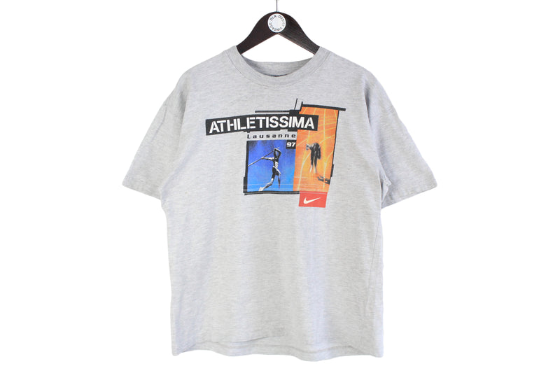 Vintage Nike T-Shirt Small Athletissima Lausanna 1997 90s cotton big logo retro sport top