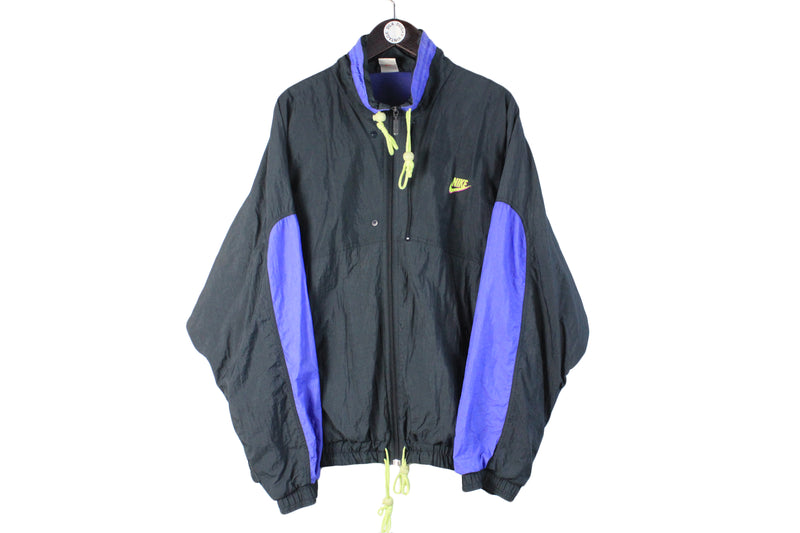 Vintage Nike Track Jacket XLarge black purple big logo 90's windbreaker sport style
