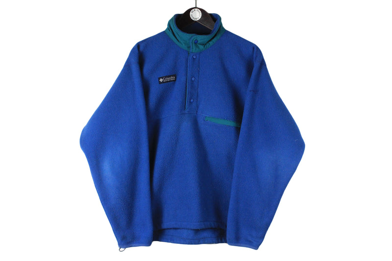 Vintage Columbia Fleece Medium size men's blue half zip snap buttons sweatshirt basic sport wear authentic athletic clothing winter warm long sleeve 90's 80's style outdoor extreme ski