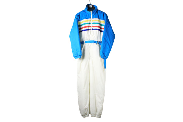 Vintage Ski Suit Large white blue multicolor 90s retro sport style jumpsuit ski wear winter mountains coveralls