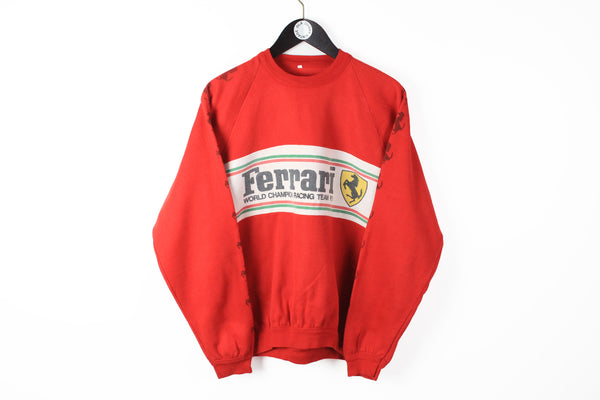 Vintage Ferrari Sweatshirt Medium 1980s red made in Italy big logo full sleeve logo Formula 1 World Champions Racing Team F1 