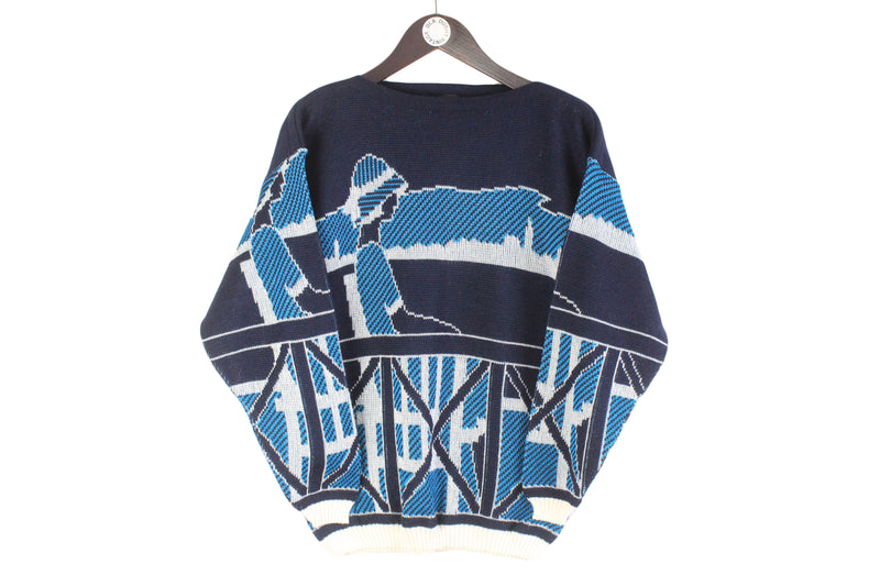 Vintage Claudia Corelle Sweater Women's Large blue big logo retro style jumper 90s pullover