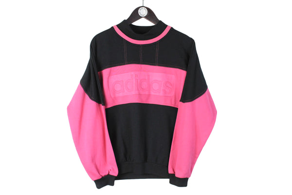 Vintage Adidas Sweatshirt Small black pink big logo 90's retro style crewneck