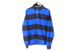 Vintage Gant Rugby Shirt Large / XLarge striped pattern blue 00s authentic long sleeve t-shirt polo collared jumper