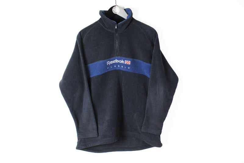 Vintage Reebok Fleece 1/4 Zip Medium navy blue big logo 90s retro style sweater 