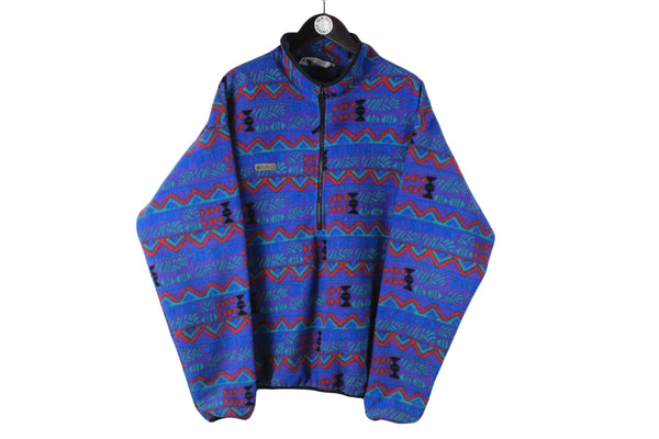 Vintage Columbia Fleece XLarge size men's half zip blue abstract pattern sweatshirt basic sport wear authentic athletic clothing winter warm long sleeve 90's 80's style outdoor extreme ski