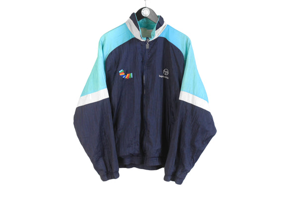 Vintage Sergio Tacchini Track Jacket Medium navy blue 90's full zip retro style windbreaker