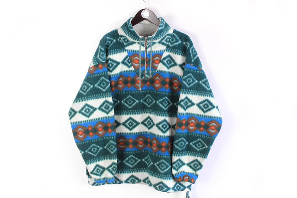 Vintage Fleece 1/4 Zip Large / XLarge green ski style 90's sweater 