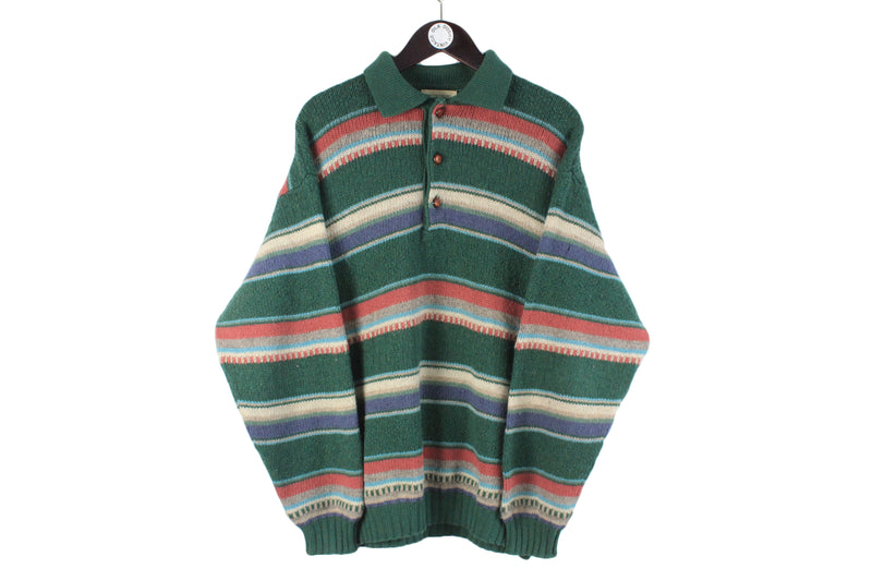 Vintage United Colors of Benetton Sweater XLarge size men's knitted sweatshirt basic casual wear authentic clothing knitwear long sleeve 90's 80's street style striped pattern