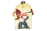 Vintage Japan Style Hawaii Shirt XXLarge yellow dragon eagle and snake pattern 90's