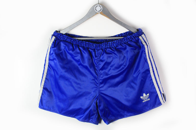 Vintage Adidas Shorts Large blue white 90s sport polyester shorts