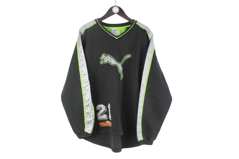 Vintage Puma Sweatshirt Large black crewneck big logo 90s retro jumper