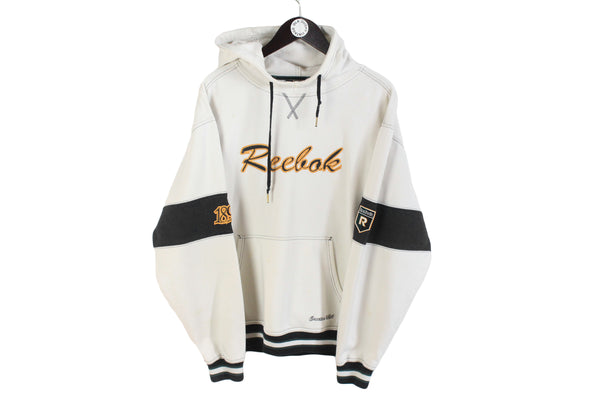 Vintage Reebok Hoodie Medium white big logo 90's retro hooded jumper
