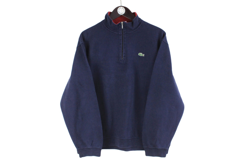 Vintage Lacoste Sweatshirt Medium size men's 1/4 zip sweat blue basic sport wear authentic athletic clothing long sleeve 90's 80's street style cotton