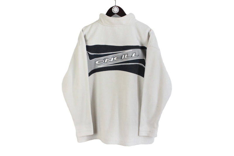 Vintage O'Neill Fleece Small white gray big logo 00s surfing retro sweater winter ski style