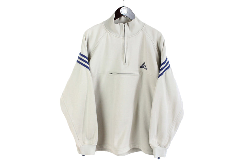 Vintage Adidas Sweatshirt 1/4 Zip Medium / Large gray 90's small logo classic sport style jumper