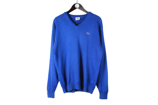 Vintage Lacoste Sweater XLarge blue 90s retro v-neck sport jumper casual pullover