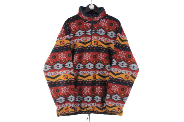 Vintage Fleece XLarge size men's multicolor bright sweatshirt 1/4 zip abstract pattern basic sport wear authentic athletic clothing winter warm long sleeve 90's 80's style outdoor extreme ski