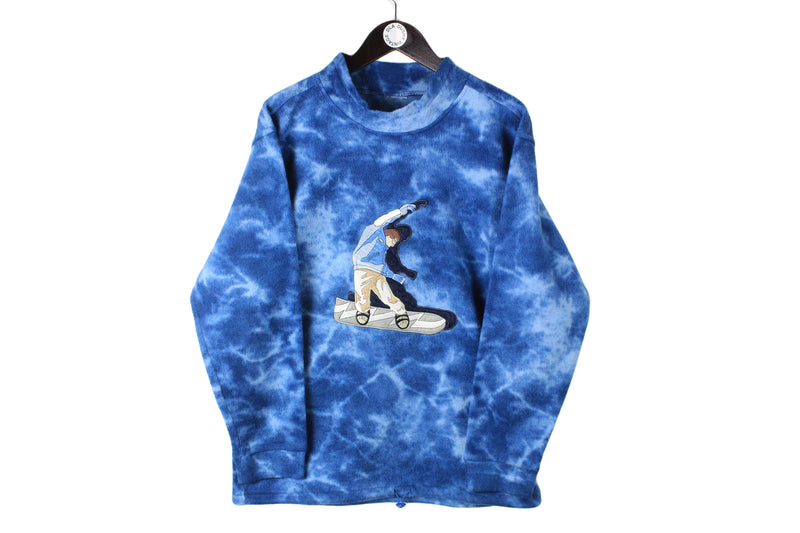 Vintage Snowboard Fleece Turtleneck Small blue freestyle crazy pattern 90s sweater