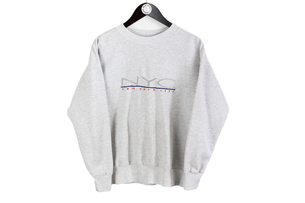 Vintage New York City Sweatshirt Small gray big embroidery logo 90's basic crewneck