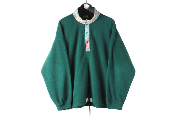 Vintage Fleece 1/4 Zip XLarge green snap buttons 90s retro sport style ski sweater