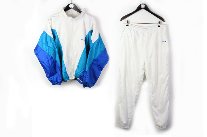 Vintage Adidas Tracksuit XLarge white blue 90s sport style suit athletic