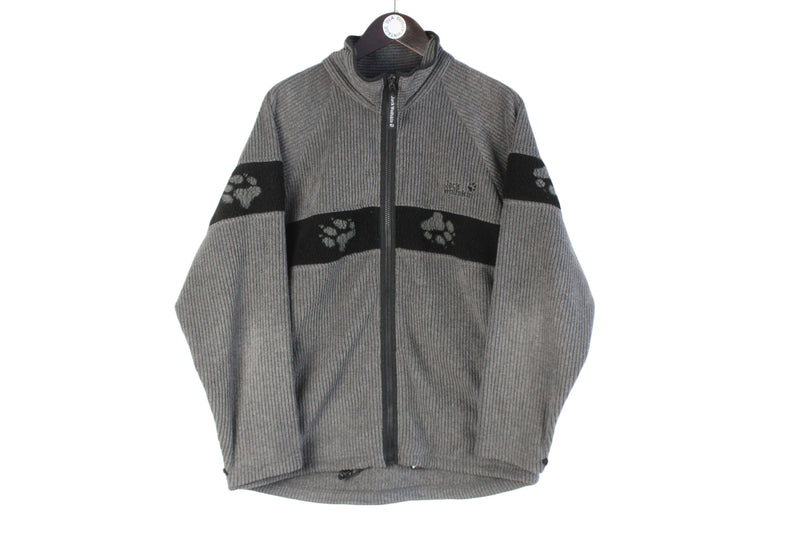 Vintage Jack Wolfskin Fleece Medium sweater retro style 90s gray logo jumper full zip outdoor mountain 