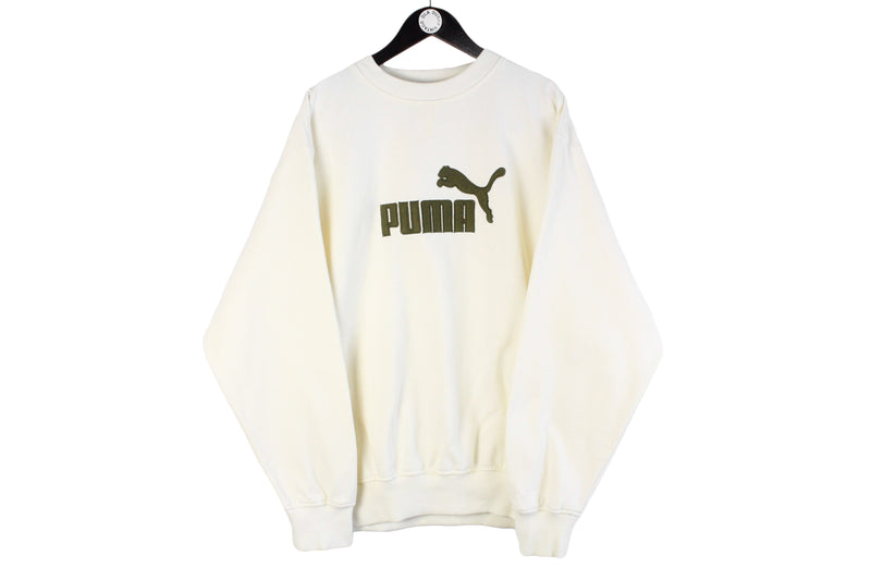 Vintage Puma Sweatshirt XXLarge white crewneck 90s retro sport Germany jumper