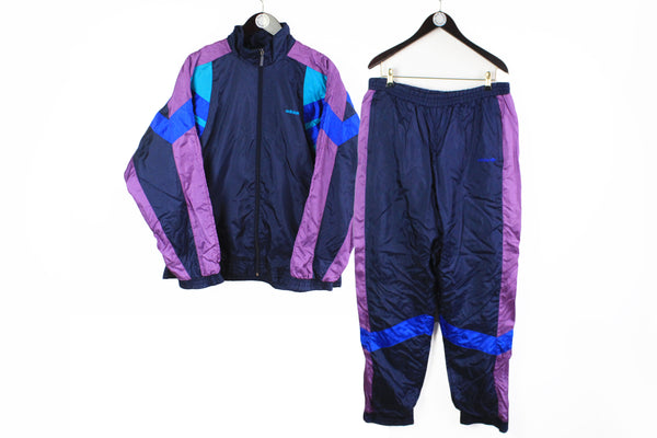 Vintage Adidas Tracksuit XLarge blue purple 90s sport style suit athletic windbreaker