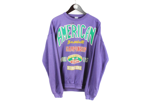 Vintage American Baseball Sweatshirt Large / XLarge purple big logo 90s sport crewneck 