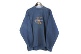Vintage Calvin Klein Bootleg Sweatshirt XLarge / XXLarge blue 90's big logo embroidery rare rave techno crewneck
