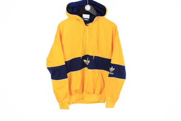 Vintage Adidas Hoodie 1/4 Zip Small / Medium yellow blue big logo 90s rare bright sport jumper 