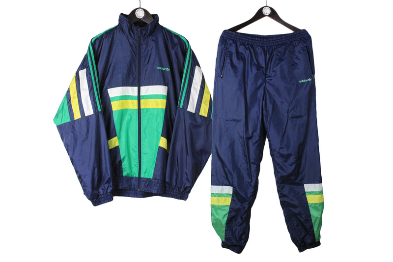 Vintage Adidas Tracksuit Large multicolor blue green 90's windbreaker sport pants and track jacket