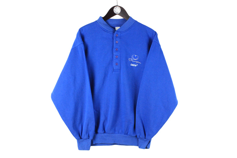 Vintage Champion Castrol Racing Sweatshirt Medium / Large size men's 1/4 zip sweat blue basic sport wear authentic athletic clothing long sleeve 90's 80's street style cotton