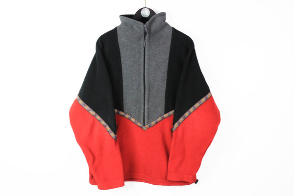 Vintage Jack Wolfskin Fleece Half Zip Medium / Large red gray 90s sportswear retro style winter sweater ski 