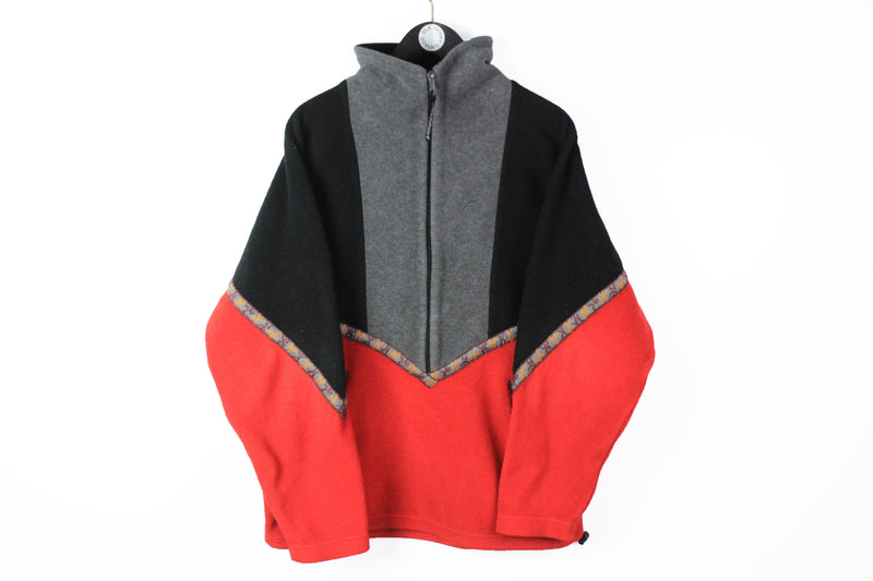 Vintage Jack Wolfskin Fleece Half Zip Medium / Large red gray 90s sportswear retro style winter sweater ski 
