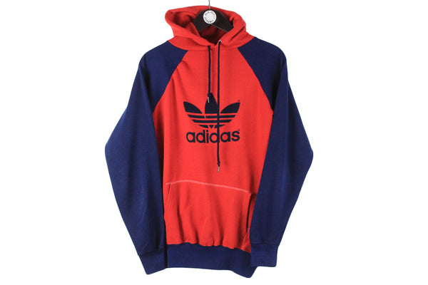 Vintage Adidas Hoodie Medium size men's hooded sweatshirt pullover sweat blue red big logo basic sport wear authentic athletic clothing long sleeve 90's 80's street style cotton