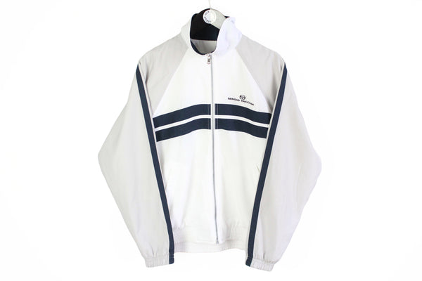 Vintage Sergio Tacchini Track Jacket Medium white big logo 90s full zip retro style windbreaker
