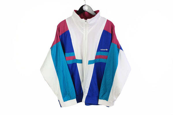 Vintage Adidas Track Jacket XLarge made in Austria multicolor white 90s retro style windbreaker