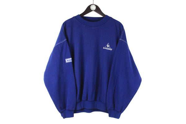 Vintage Le Coq Sportif Sweatshirt XLarge size men's pullover sweat blue basic sport wear authentic athletic clothing long sleeve 90's 80's street style cotton