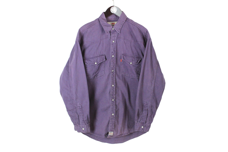 Vintage Levis Denim Shirt Medium / Large purple 90's retro USA style jean button up oxford shirt