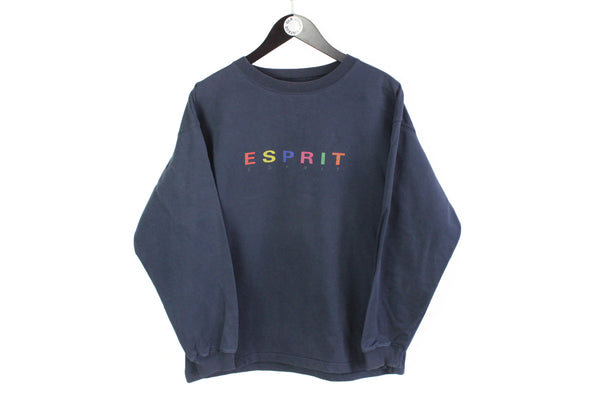 Vintage Esprit Sweatshirt Women's Large navy blue multicolor logo 90s crewneck