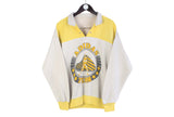 Vintage Adidas Sweatshirt Large gray yellow big logo baseball team sport jumper collared retro 80s pullover